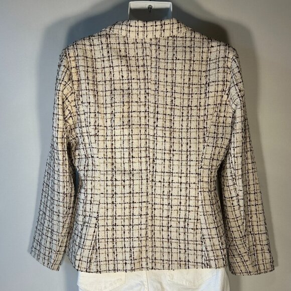 Neutral Plaid Tweed Blazer SZ XL Capsule Wardrobe Academia Career Preppy Timeles - Picture 4 of 8